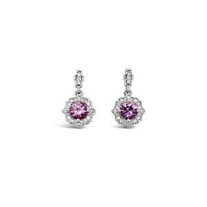 Pink Sapphire   Diamond Scalloped Halo Drop Earrings