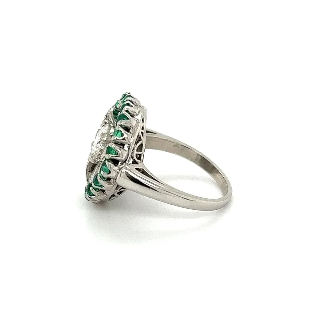 Platinum Retro Ring with Diamonds, Emeralds and baguettes Regard Jewelry Austin Texas