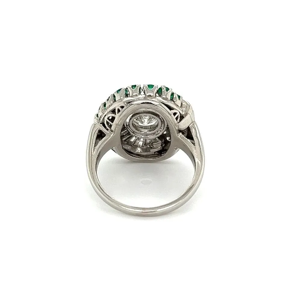Platinum Retro Ring with Diamonds, Emeralds and baguettes Regard Jewelry Austin Texas