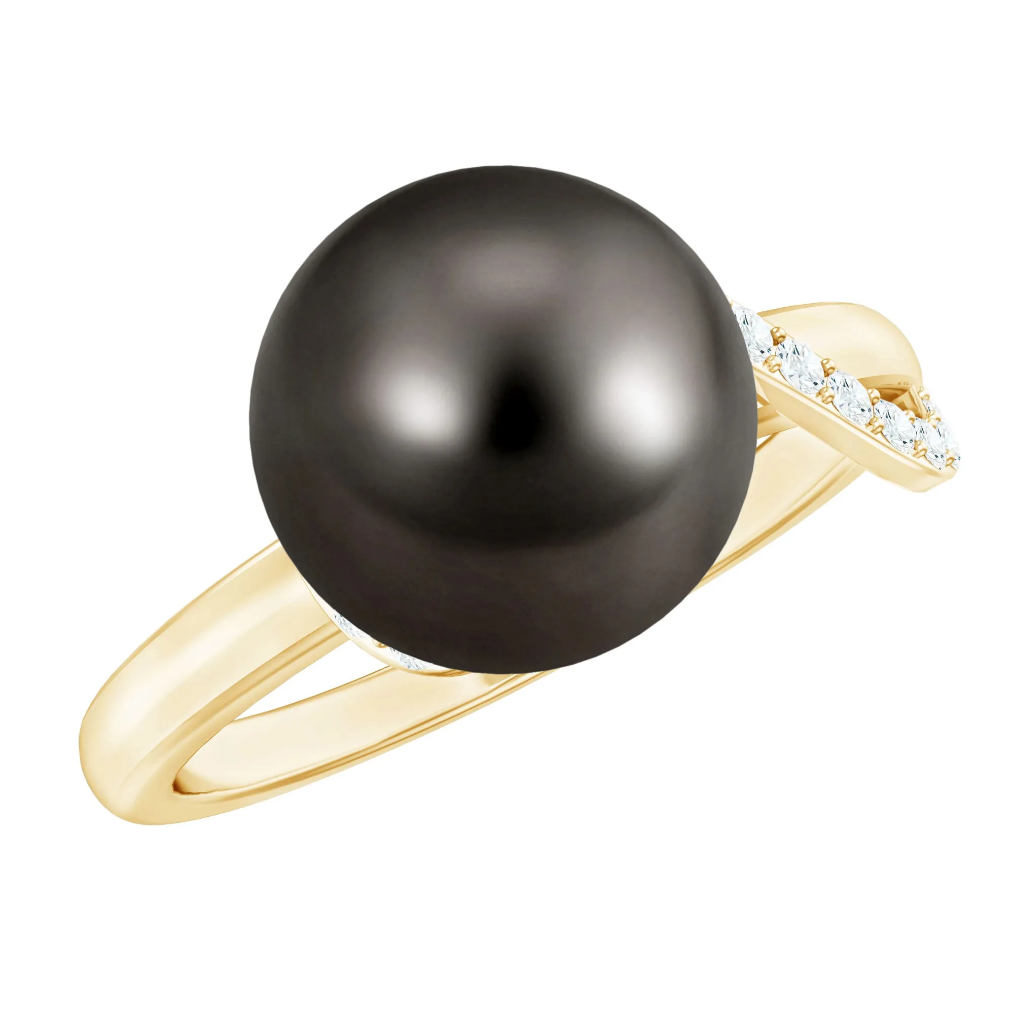Pure Tahitian Pearl Solitaire Engagement Ring with Diamond