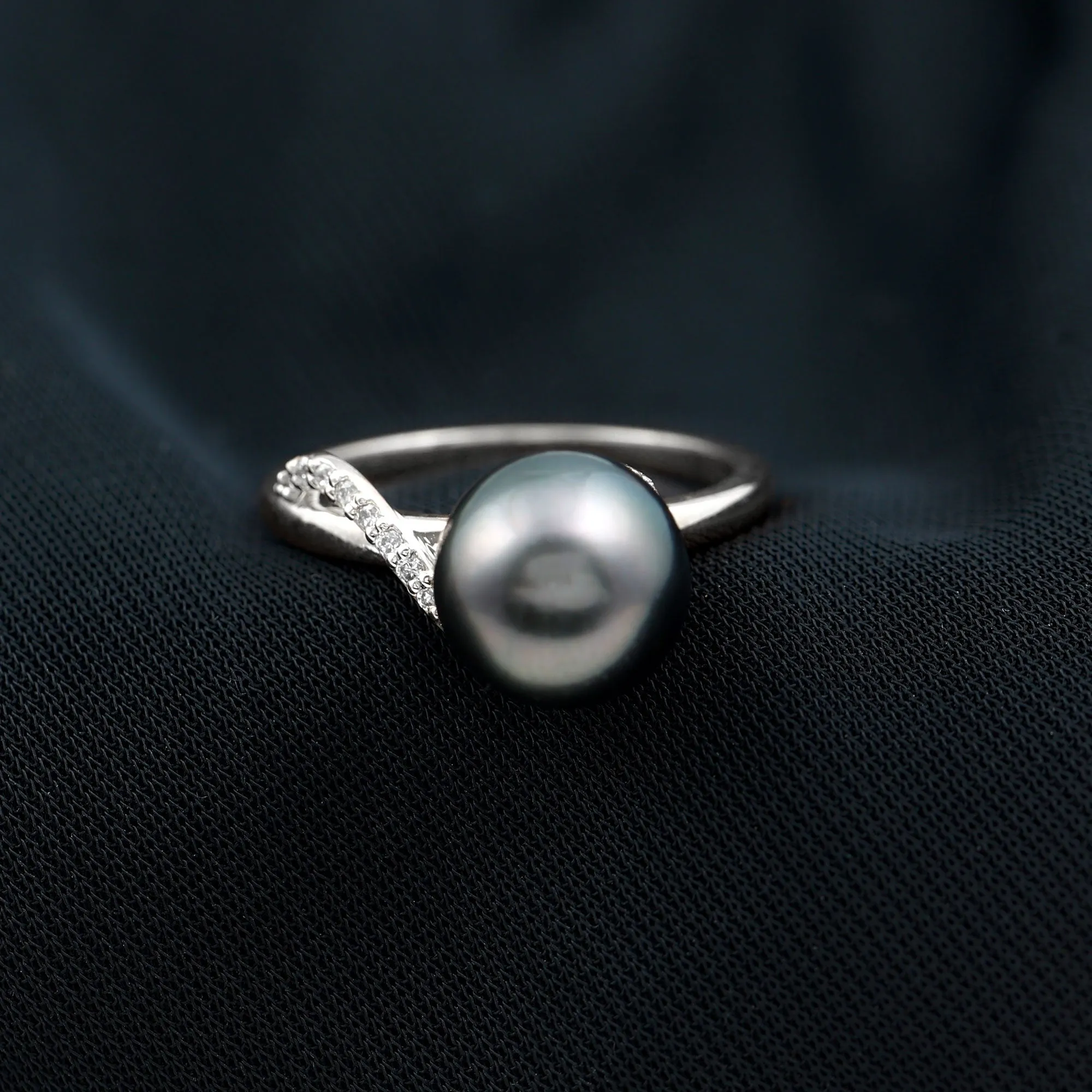Pure Tahitian Pearl Solitaire Engagement Ring with Diamond