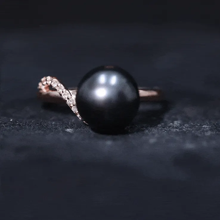 Pure Tahitian Pearl Solitaire Engagement Ring with Diamond