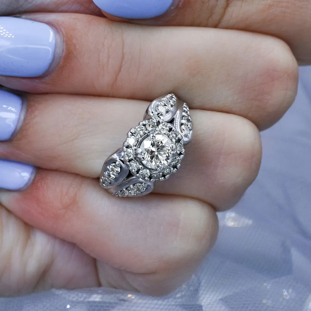 Rare 1.55CT Round Cut Diamond Engagement Ring in 14KT White Gold