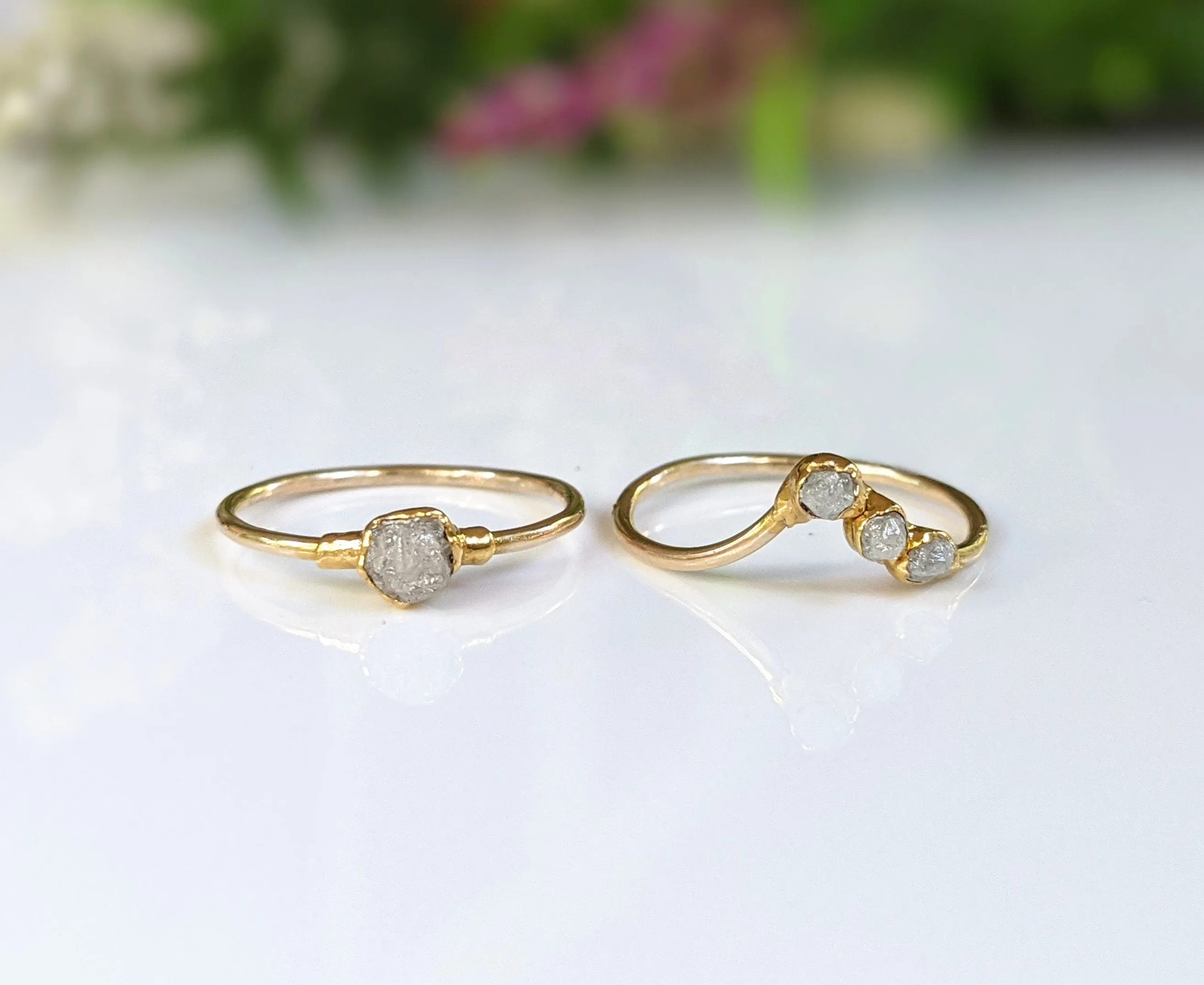 Raw diamond engagement ring