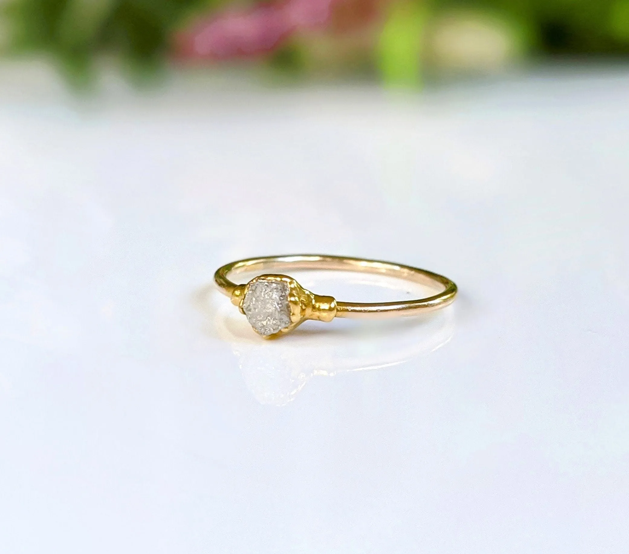Raw diamond engagement ring