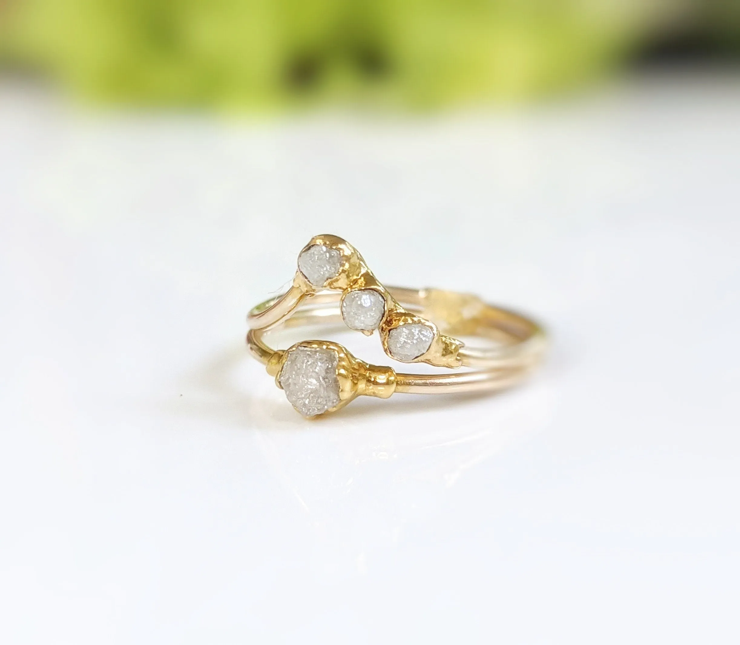 Raw diamond engagement ring