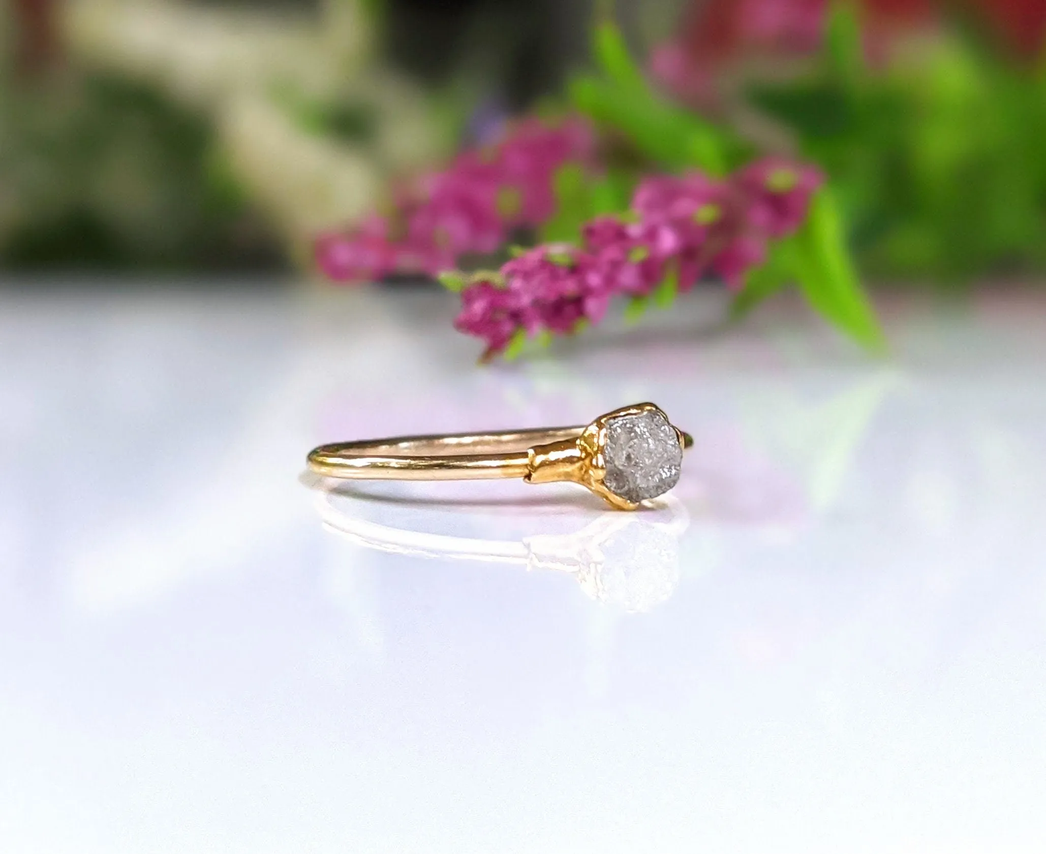 Raw diamond engagement ring