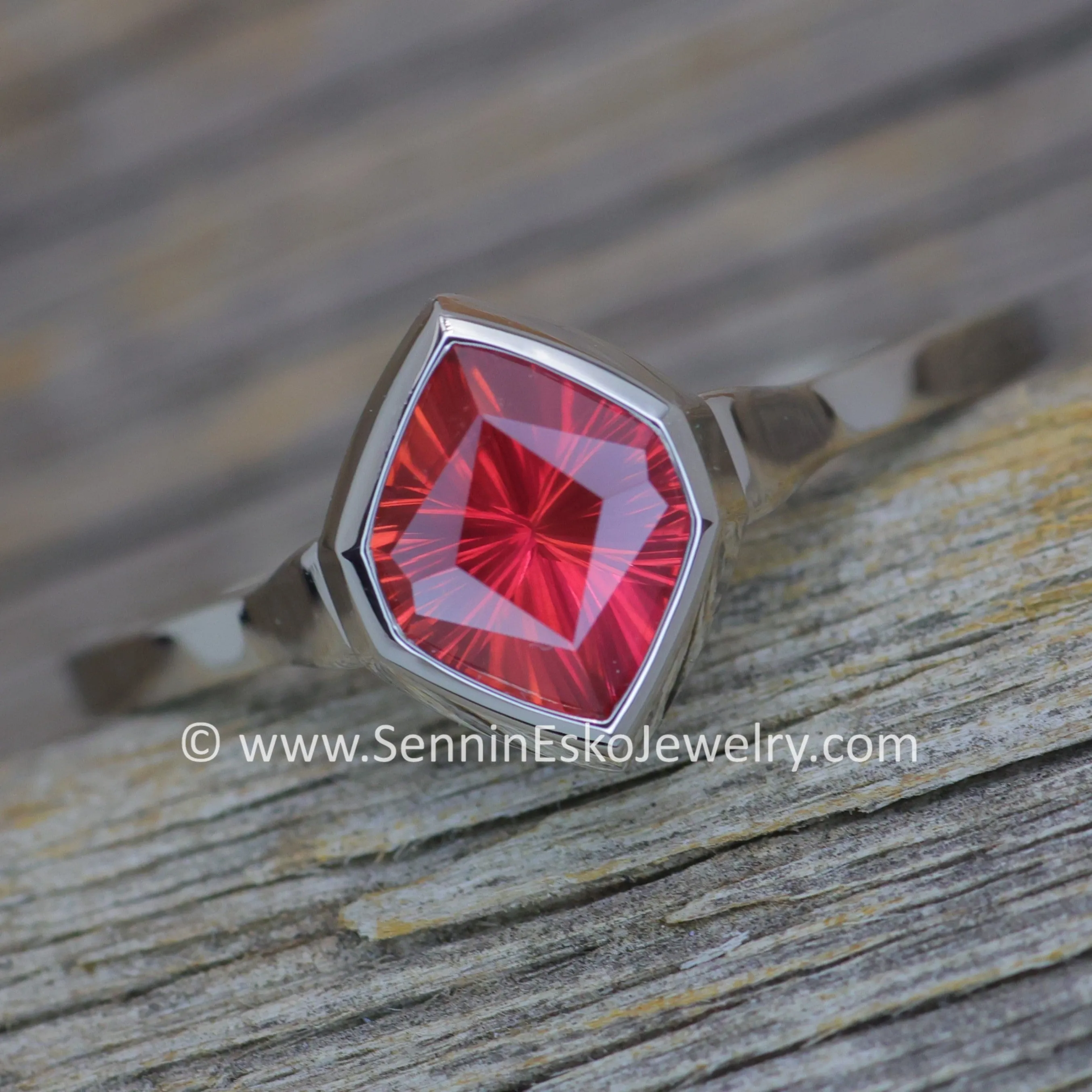 READY TO SHIP 0.82 Carat Ruby Platinum Bezel Ring - Size 6.5