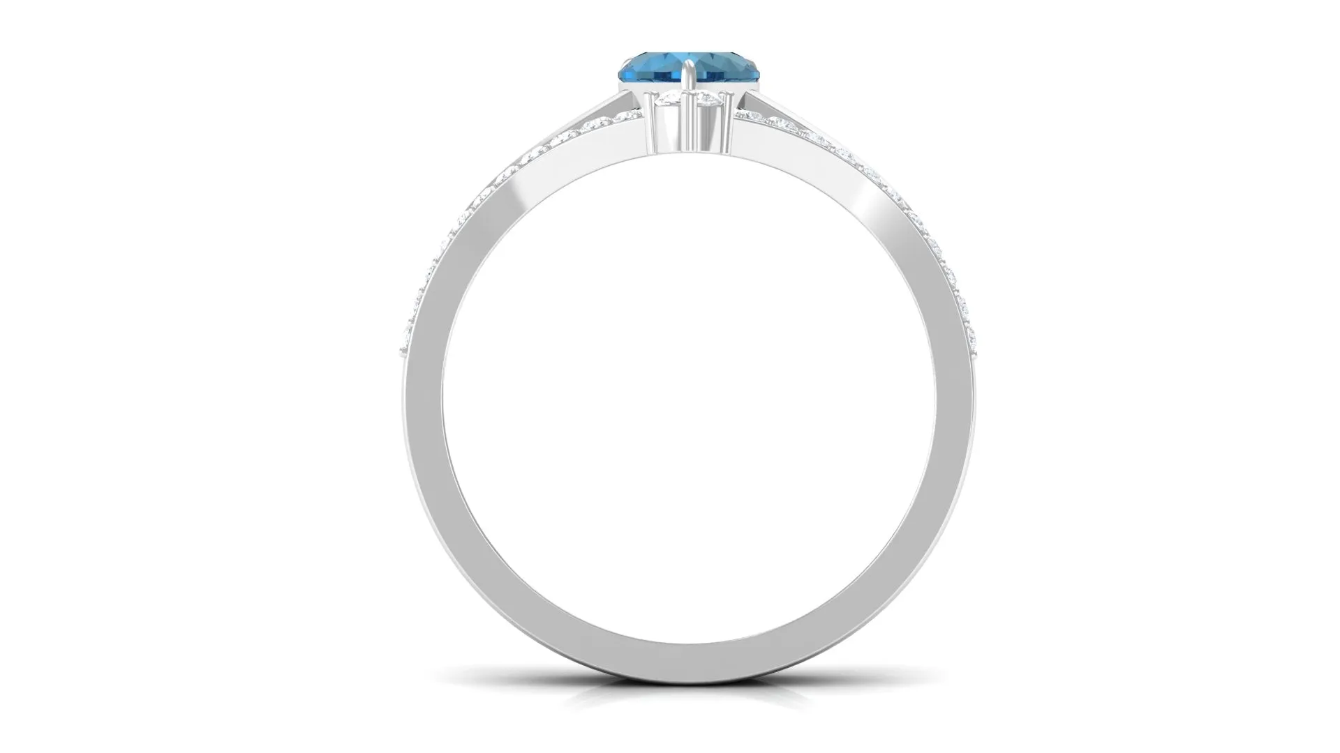 Real London Blue Topaz Heart Ring Set with Diamond