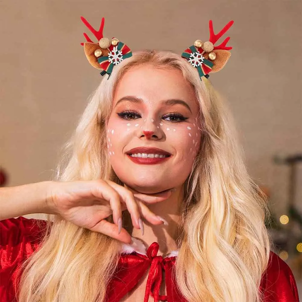 Red Velvet Reindeer Hair Clip - Christmas Snowflake Ribbon Hairpin