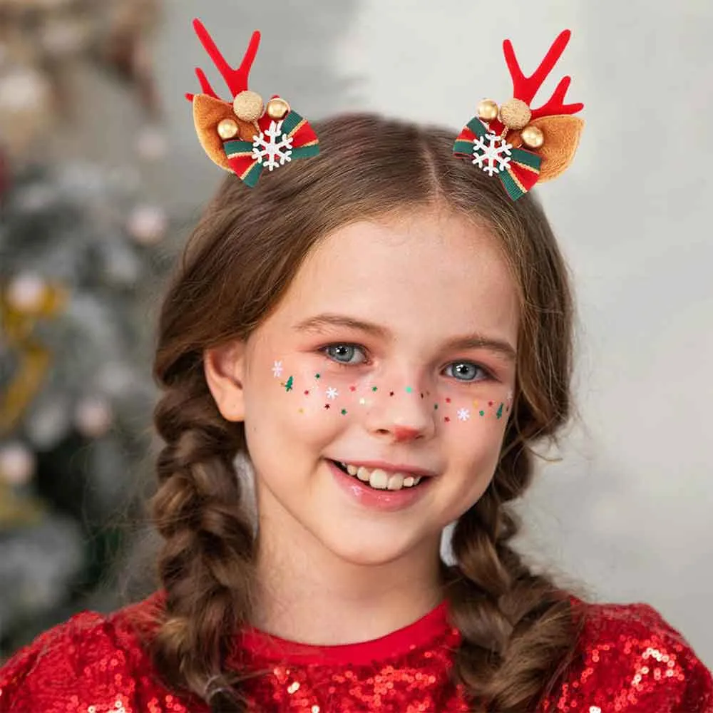 Red Velvet Reindeer Hair Clip - Christmas Snowflake Ribbon Hairpin