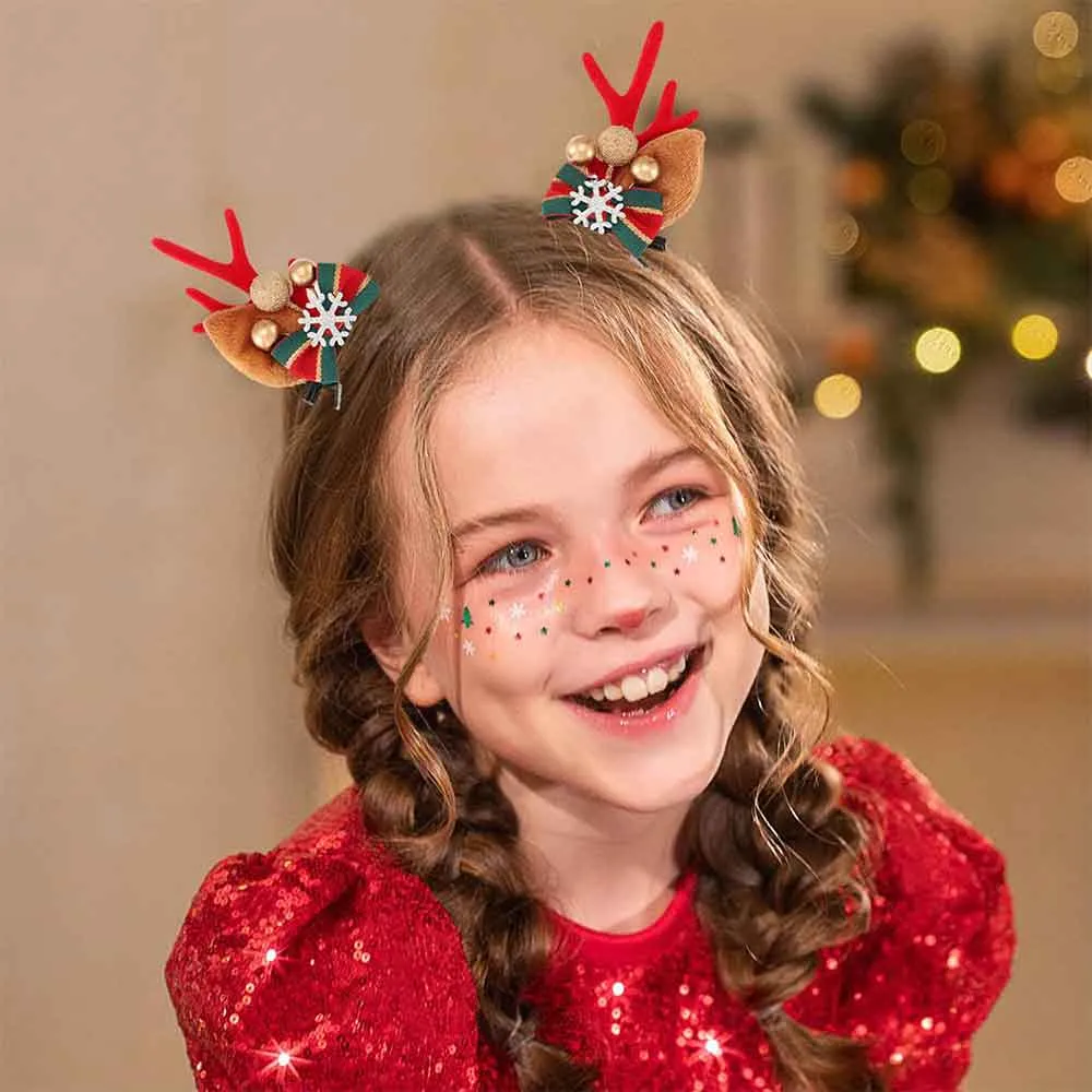 Red Velvet Reindeer Hair Clip - Christmas Snowflake Ribbon Hairpin