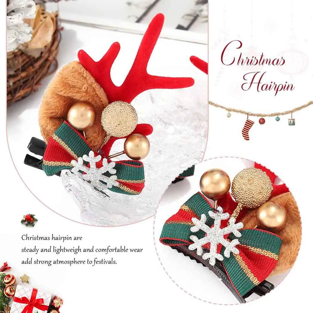 Red Velvet Reindeer Hair Clip - Christmas Snowflake Ribbon Hairpin