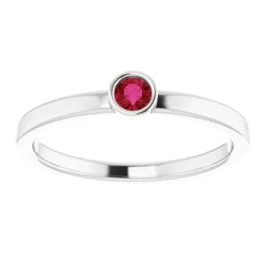 Rhodium-Plated Sterling Silver 3 mm Lab-Grown Ruby Ring