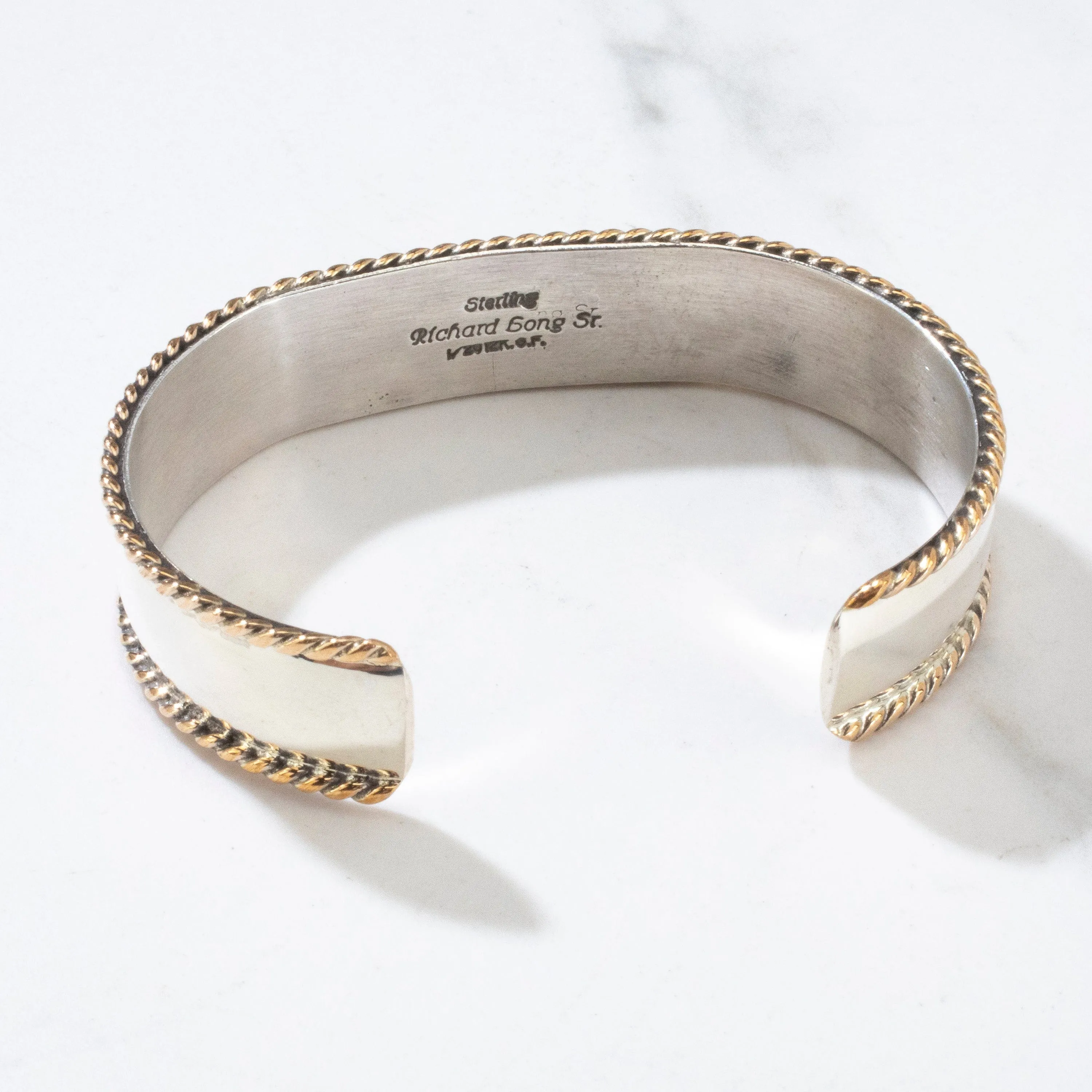 Richard Long Sr. Coral Navajo USA Native American Made 12K Gold Filled & 925 Sterling Silver Cuff