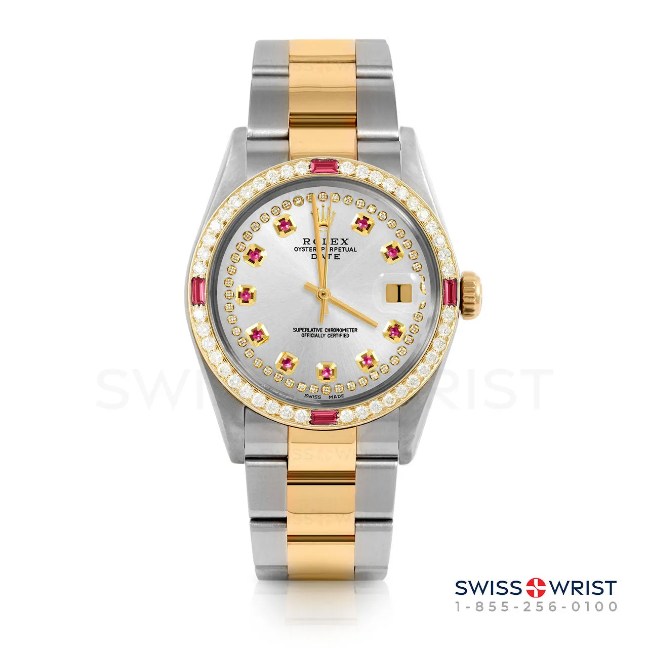 Rolex Date 34mm | 1500-TT-SLV-STRR-4RBY-OYS