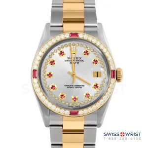 Rolex Date 34mm | 1500-TT-SLV-STRR-4RBY-OYS