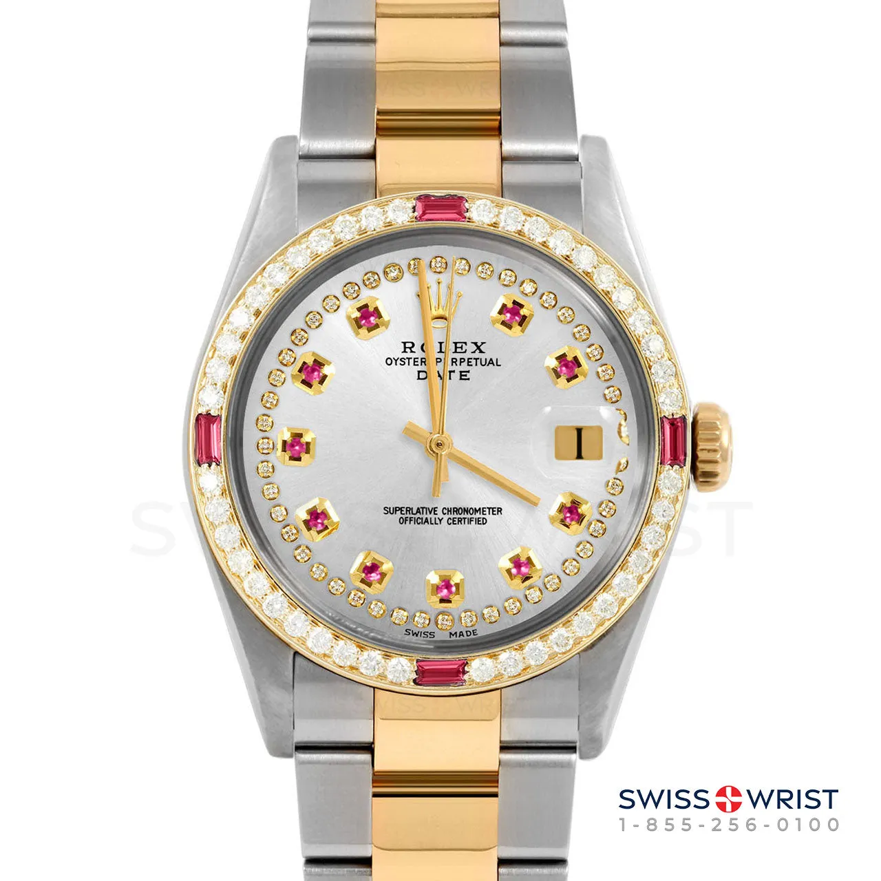 Rolex Date 34mm | 1500-TT-SLV-STRR-4RBY-OYS