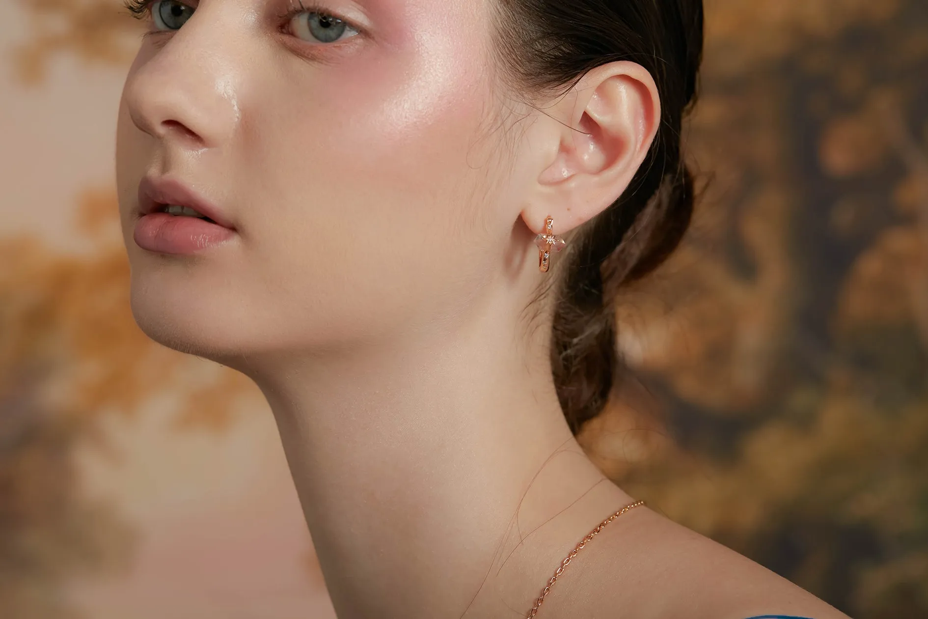 Rose Quartz Silver Star Huggie Earrings - Magic Stone