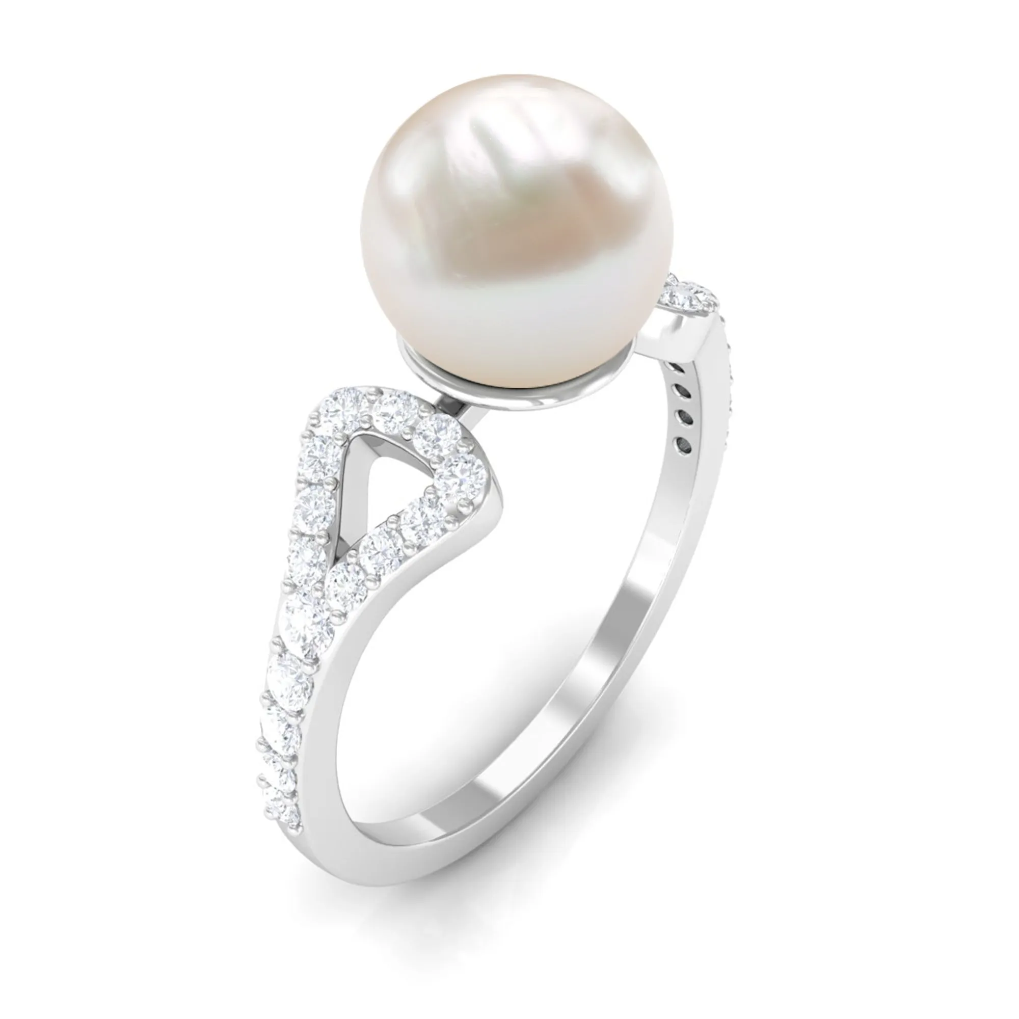 Round Freshwater Pearl Solitaire Engagement Ring with Diamond