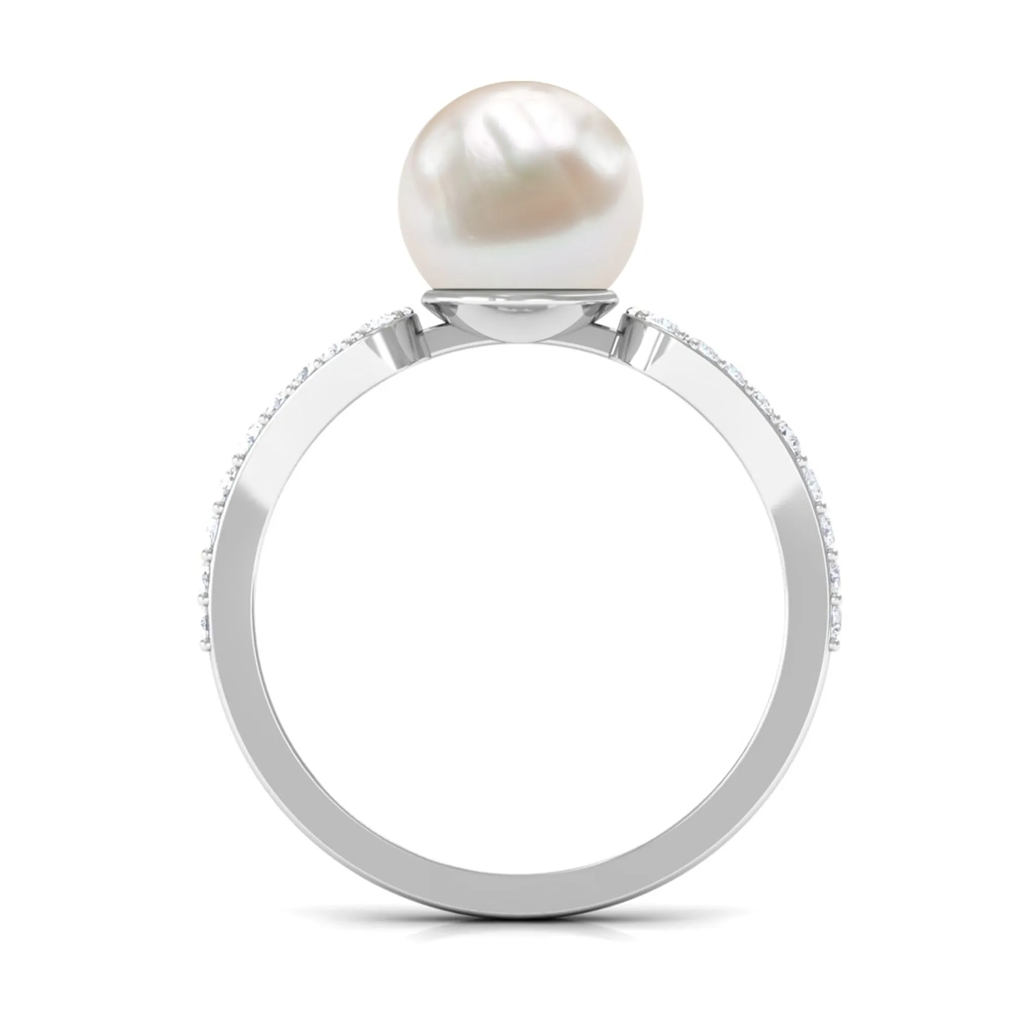 Round Freshwater Pearl Solitaire Engagement Ring with Diamond