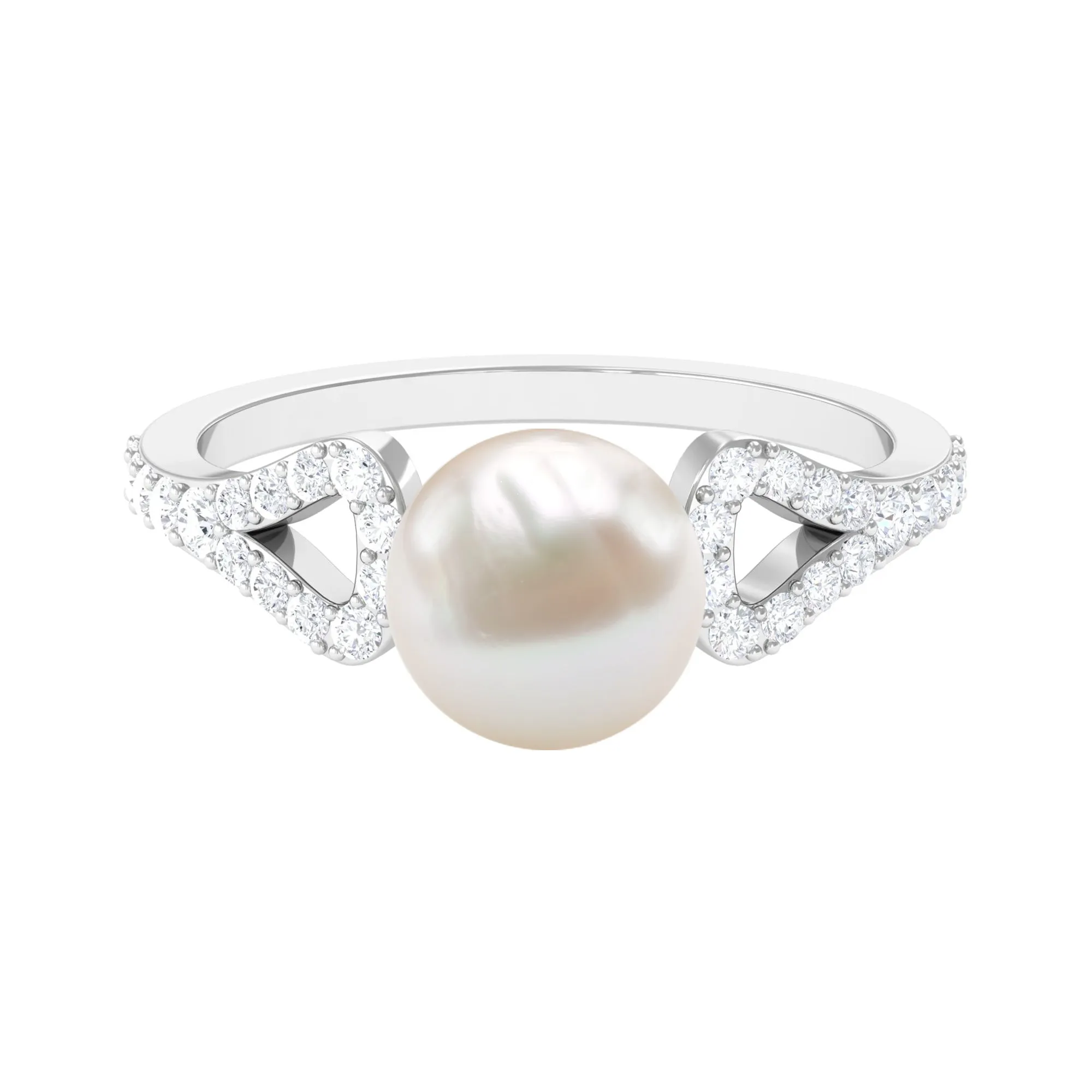 Round Freshwater Pearl Solitaire Engagement Ring with Diamond