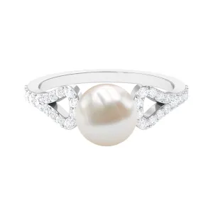 Round Freshwater Pearl Solitaire Engagement Ring with Diamond