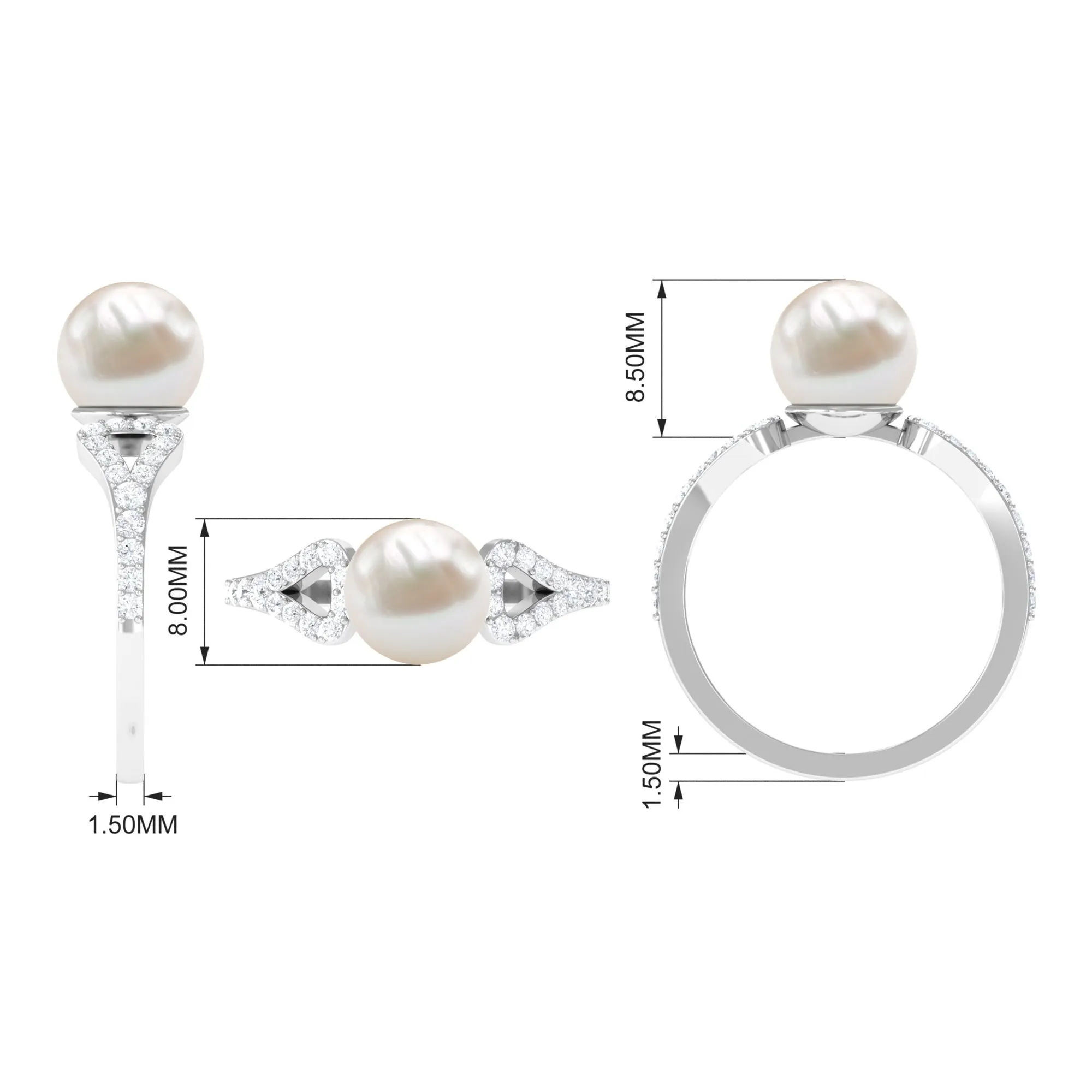 Round Freshwater Pearl Solitaire Engagement Ring with Diamond