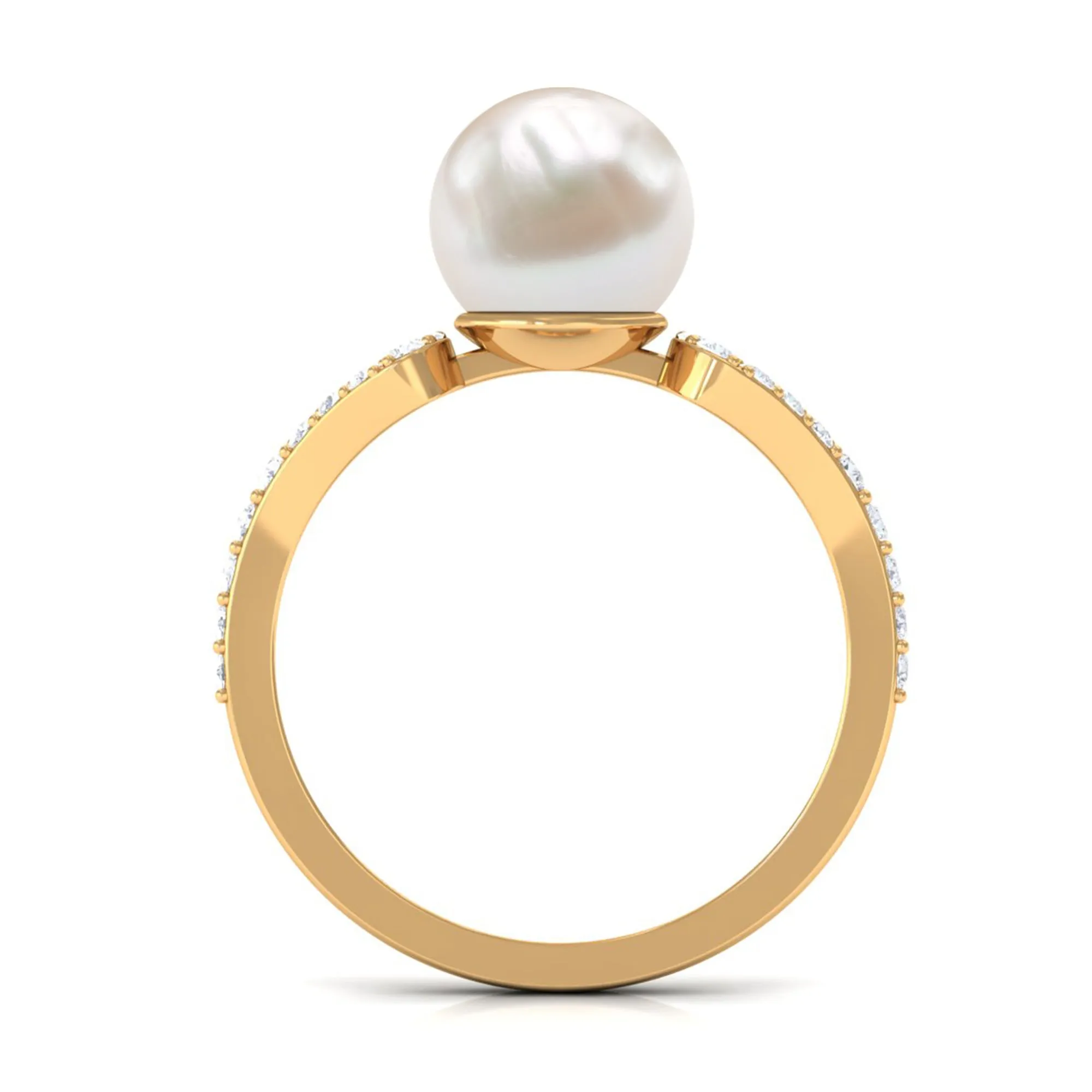 Round Freshwater Pearl Solitaire Engagement Ring with Diamond