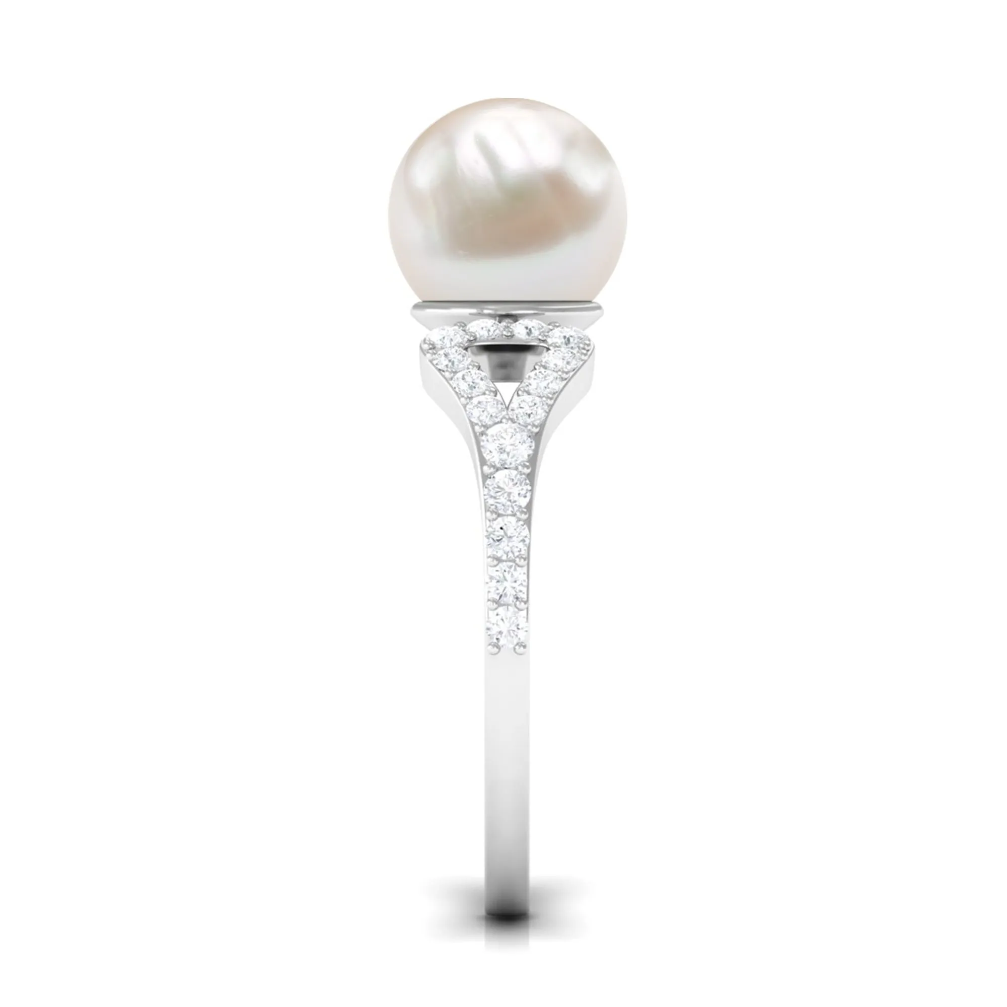 Round Freshwater Pearl Solitaire Engagement Ring with Diamond
