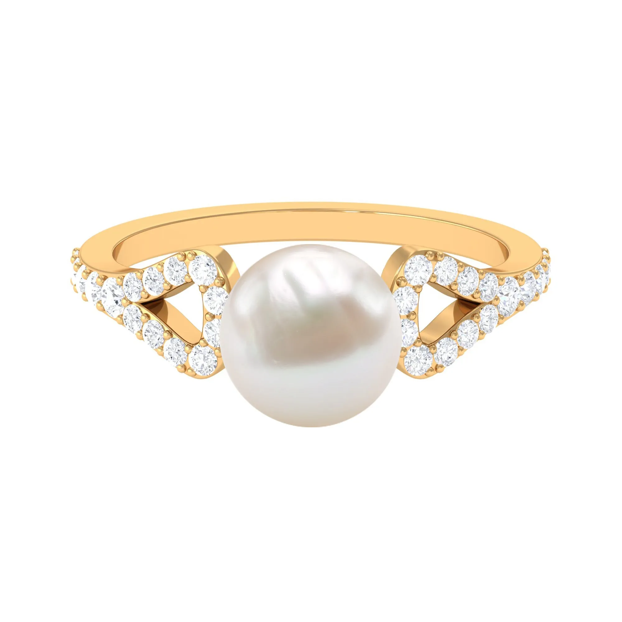 Round Freshwater Pearl Solitaire Engagement Ring with Diamond