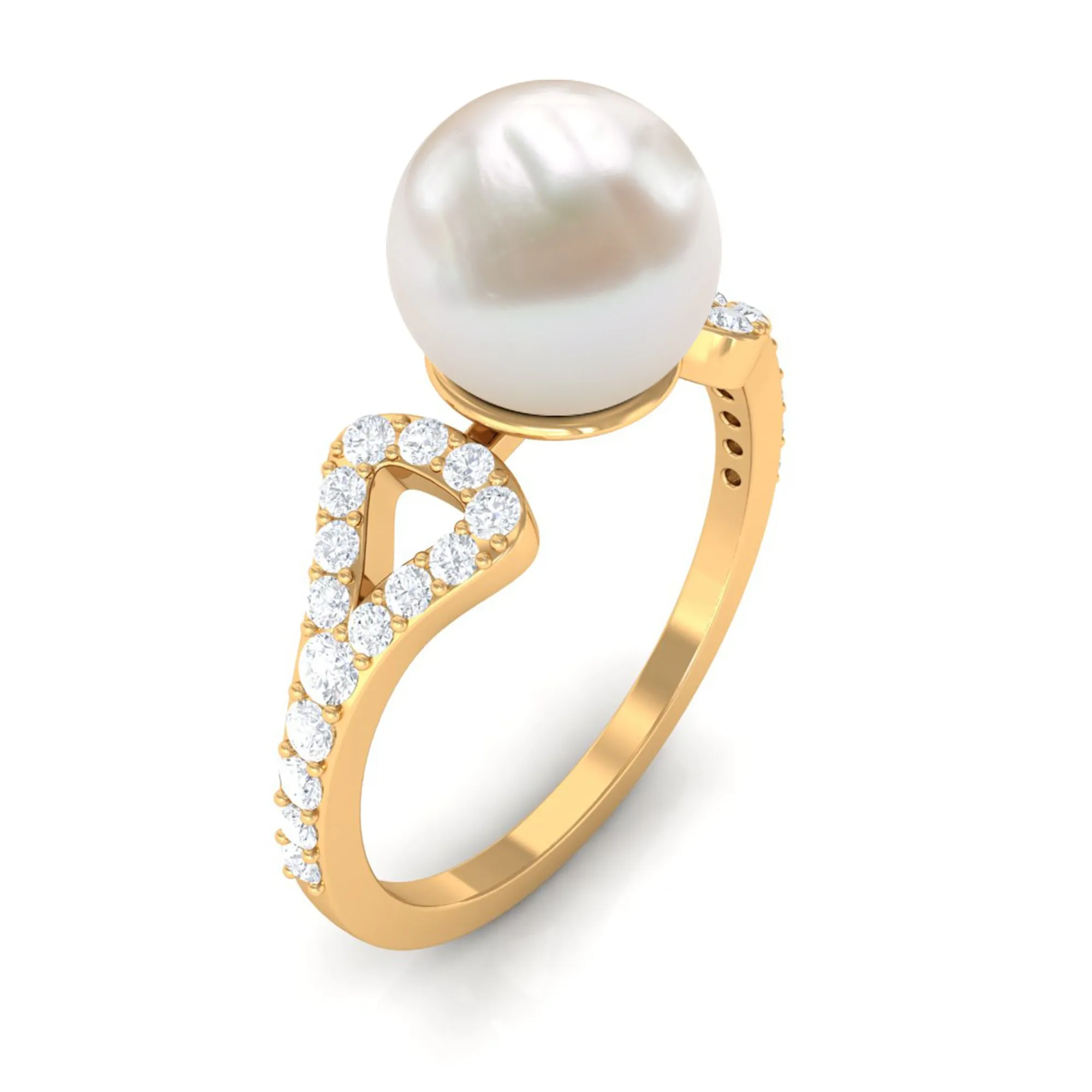 Round Freshwater Pearl Solitaire Engagement Ring with Diamond