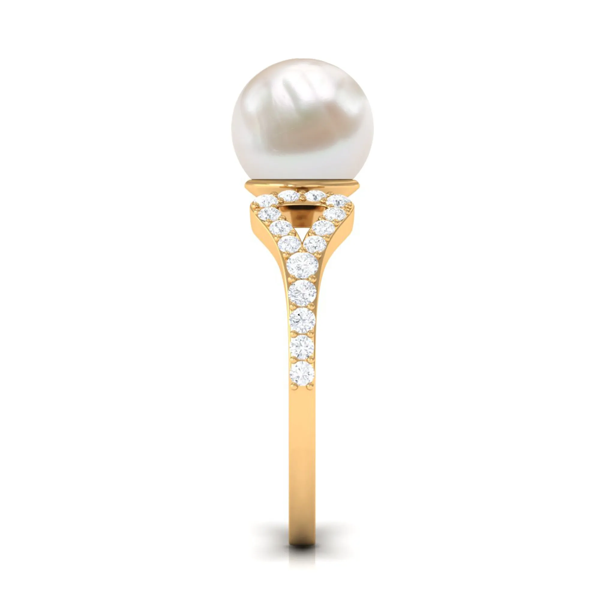 Round Freshwater Pearl Solitaire Engagement Ring with Diamond