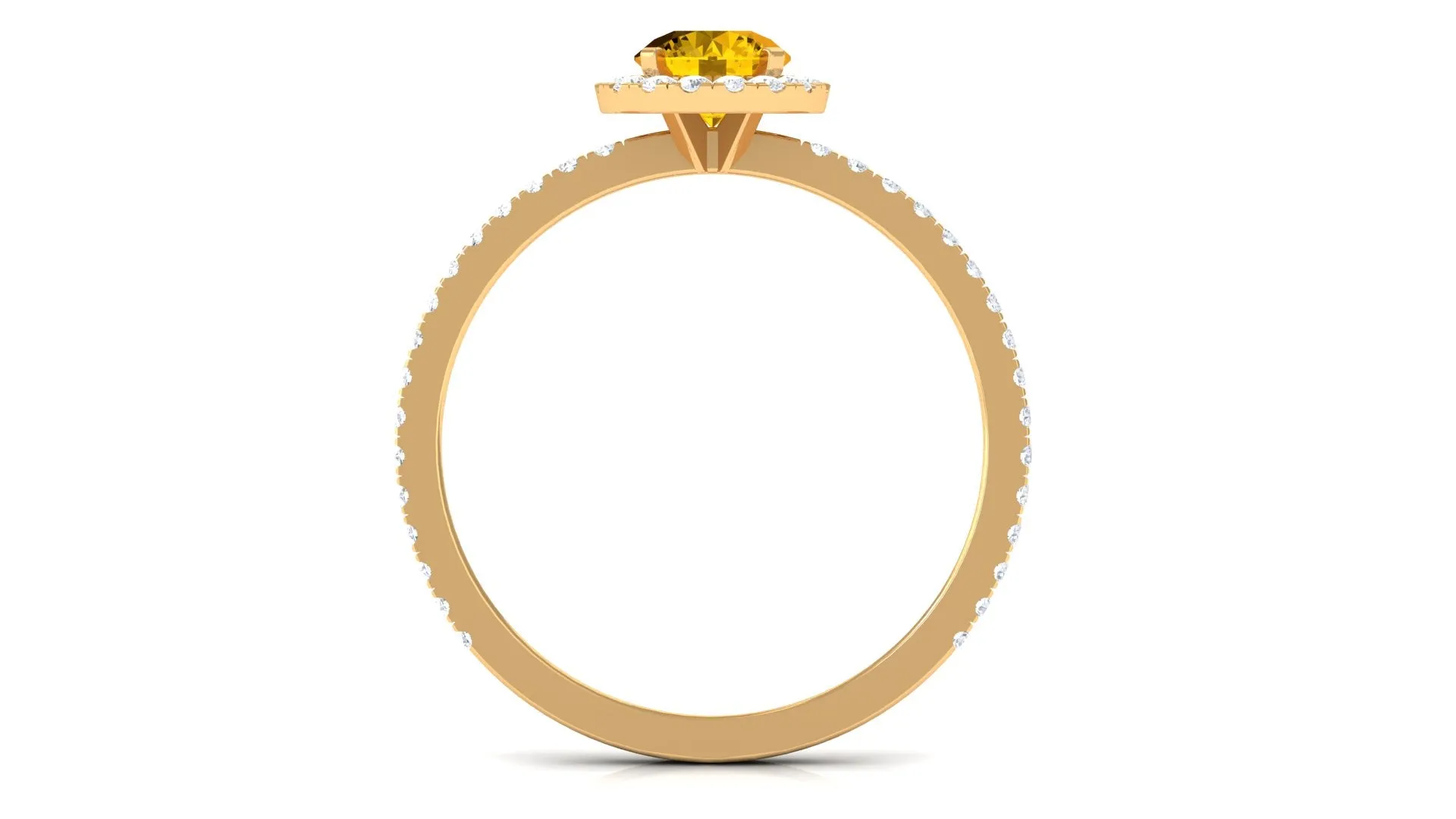 Round Shape Yellow Sapphire Halo Engagement Ring with Diamond