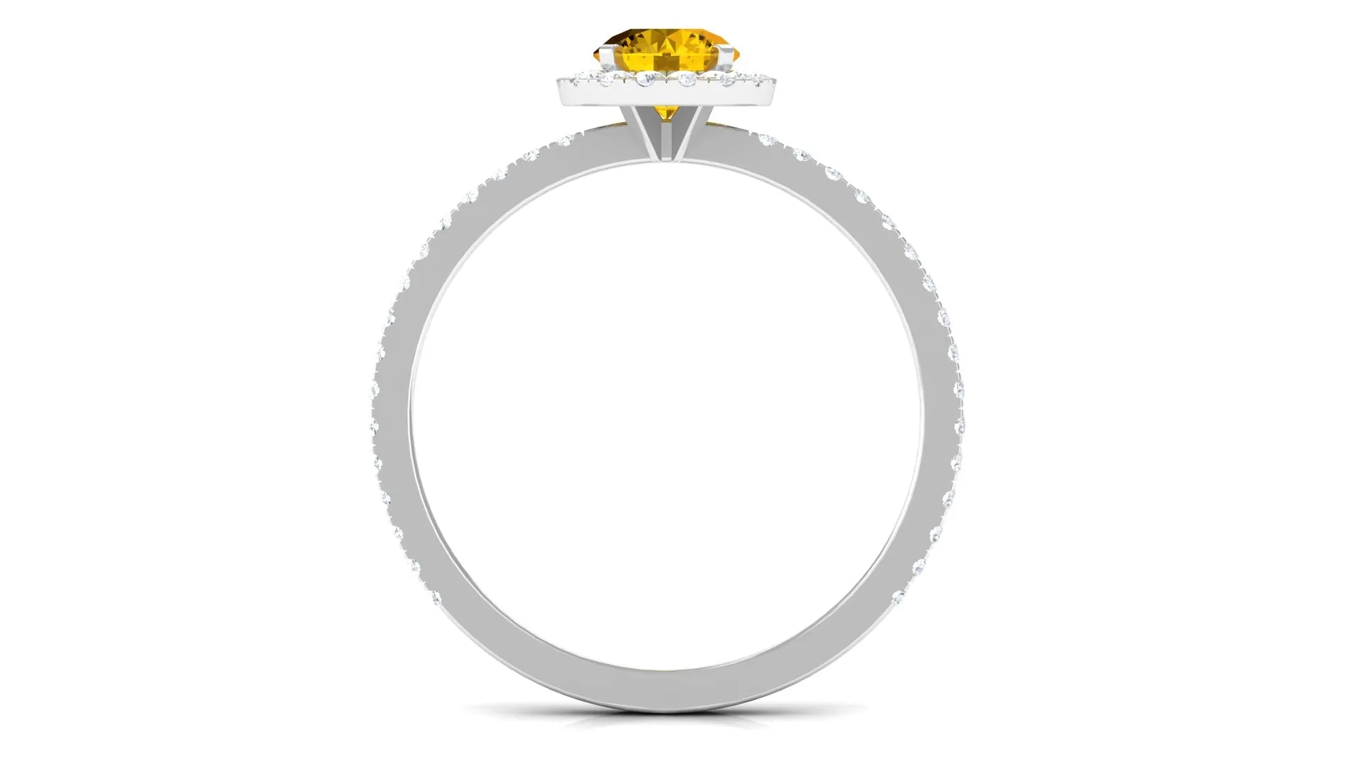 Round Shape Yellow Sapphire Halo Engagement Ring with Diamond