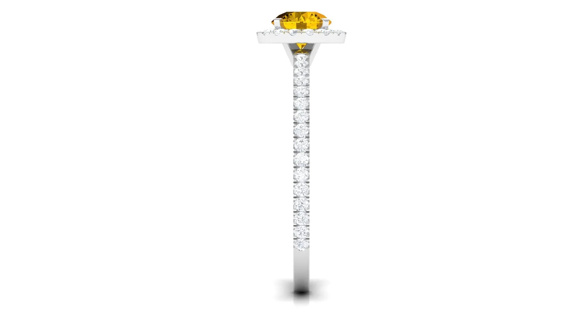 Round Shape Yellow Sapphire Halo Engagement Ring with Diamond