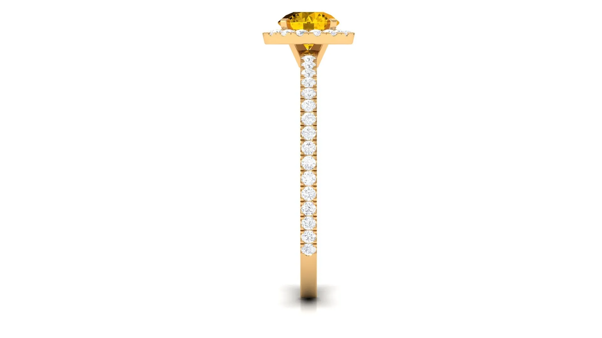 Round Shape Yellow Sapphire Halo Engagement Ring with Diamond