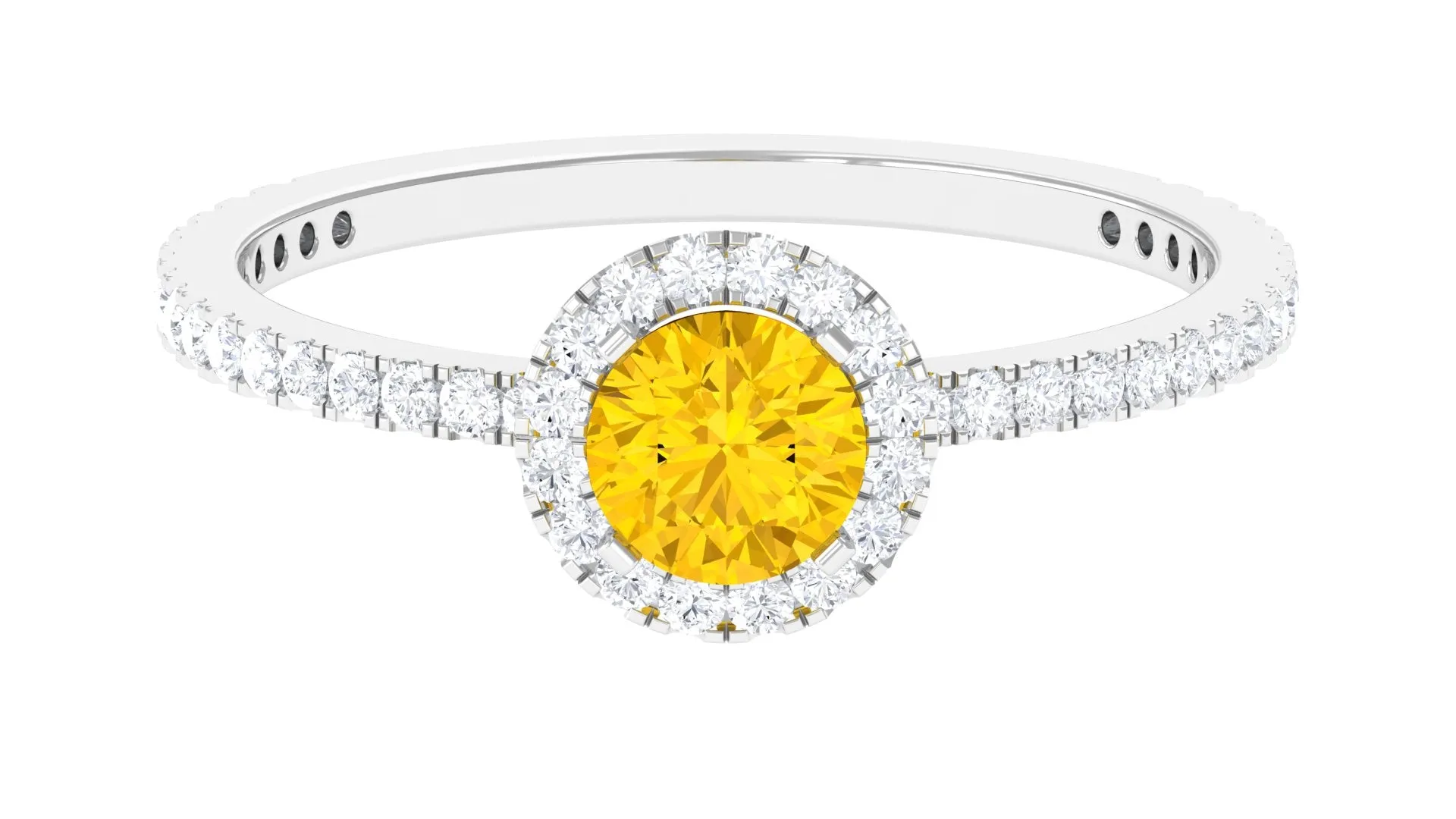 Round Shape Yellow Sapphire Halo Engagement Ring with Diamond