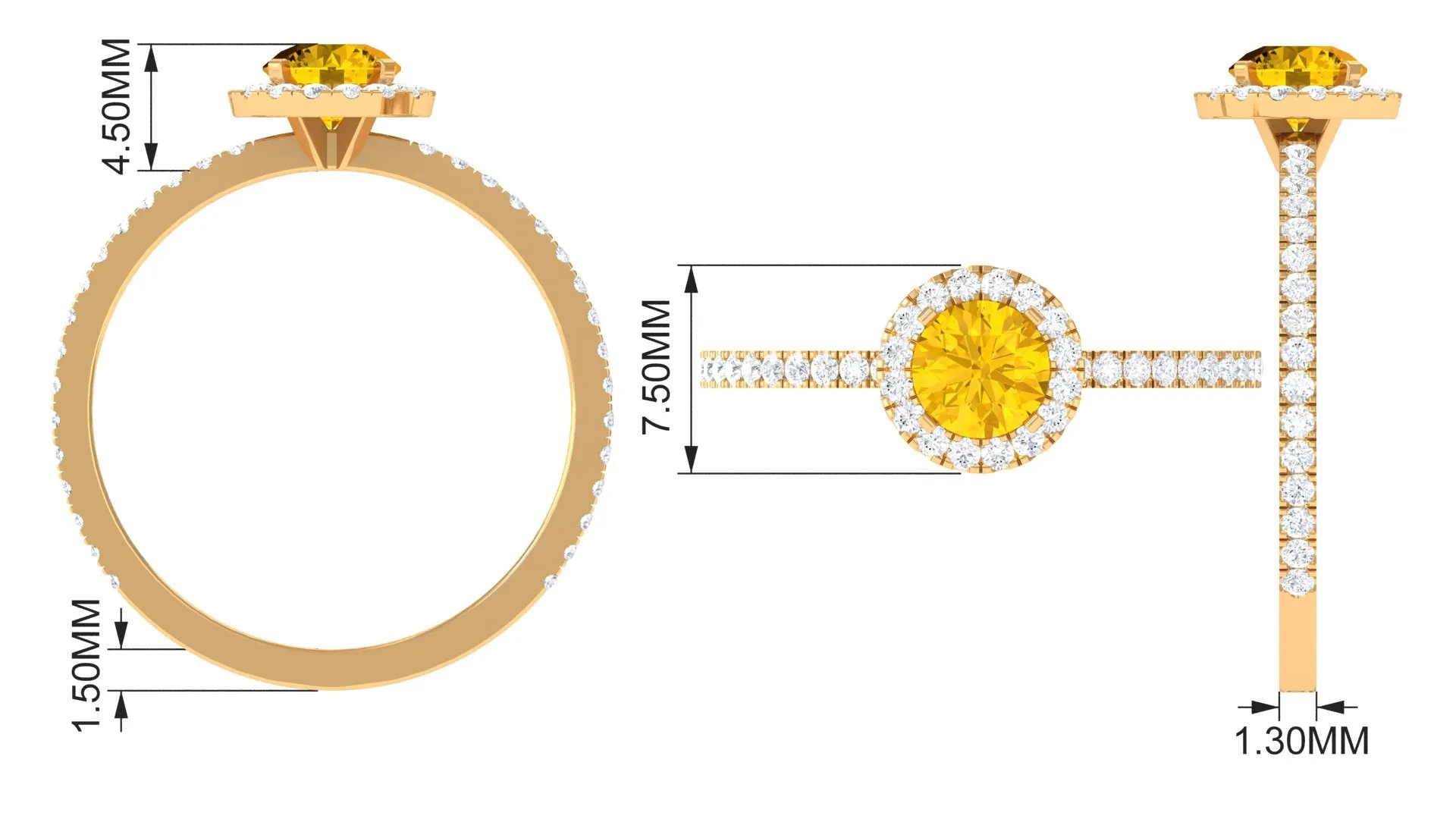 Round Shape Yellow Sapphire Halo Engagement Ring with Diamond