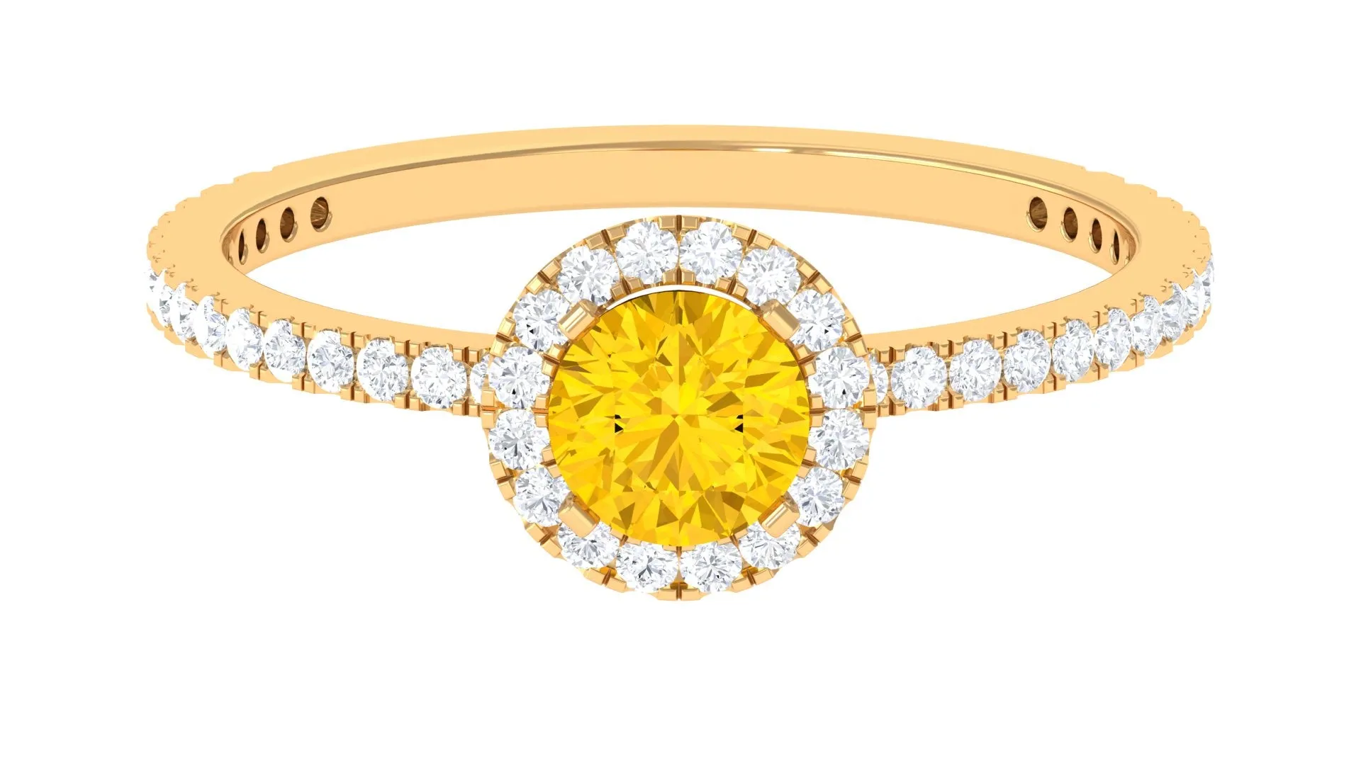 Round Shape Yellow Sapphire Halo Engagement Ring with Diamond