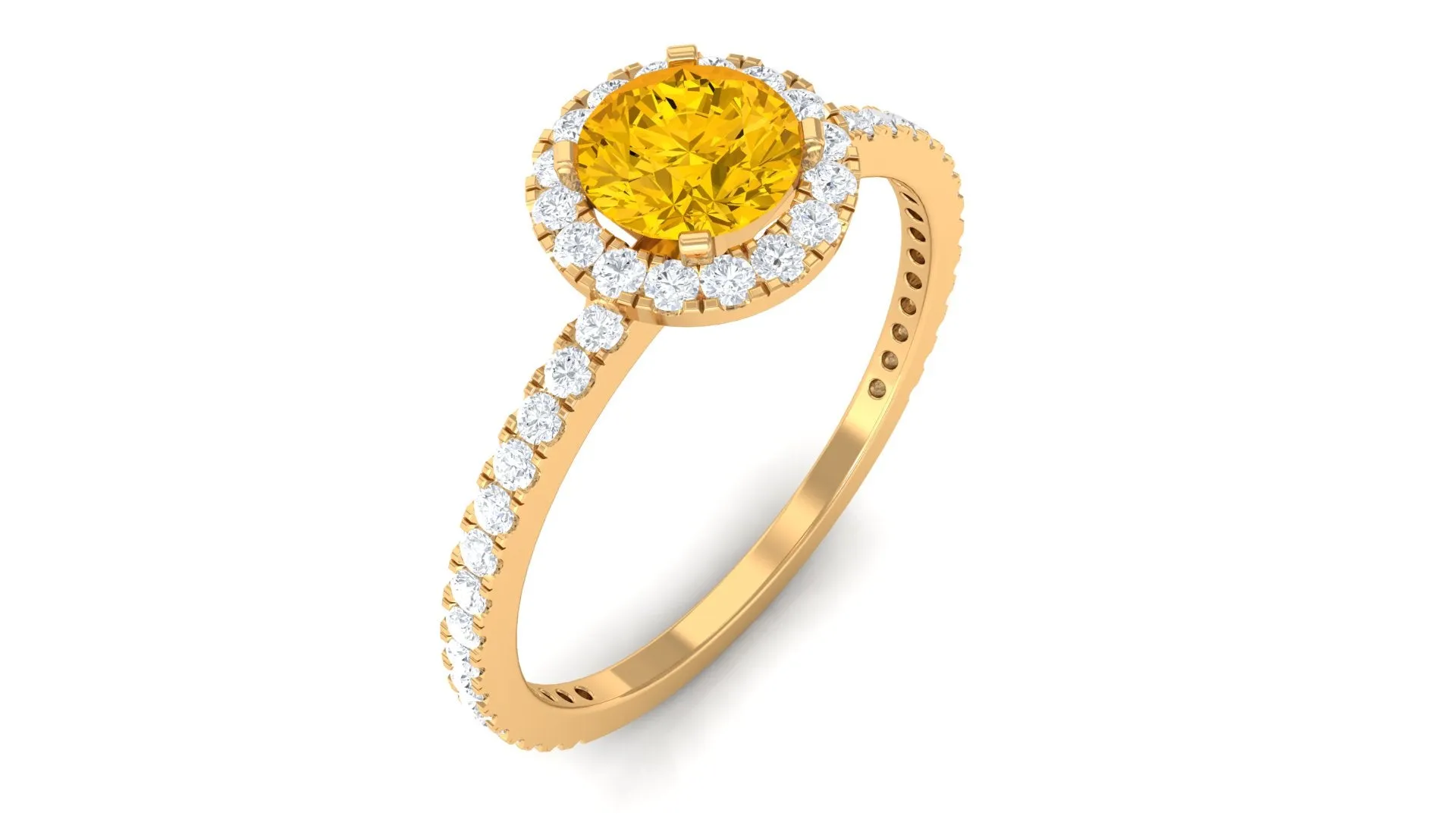 Round Shape Yellow Sapphire Halo Engagement Ring with Diamond