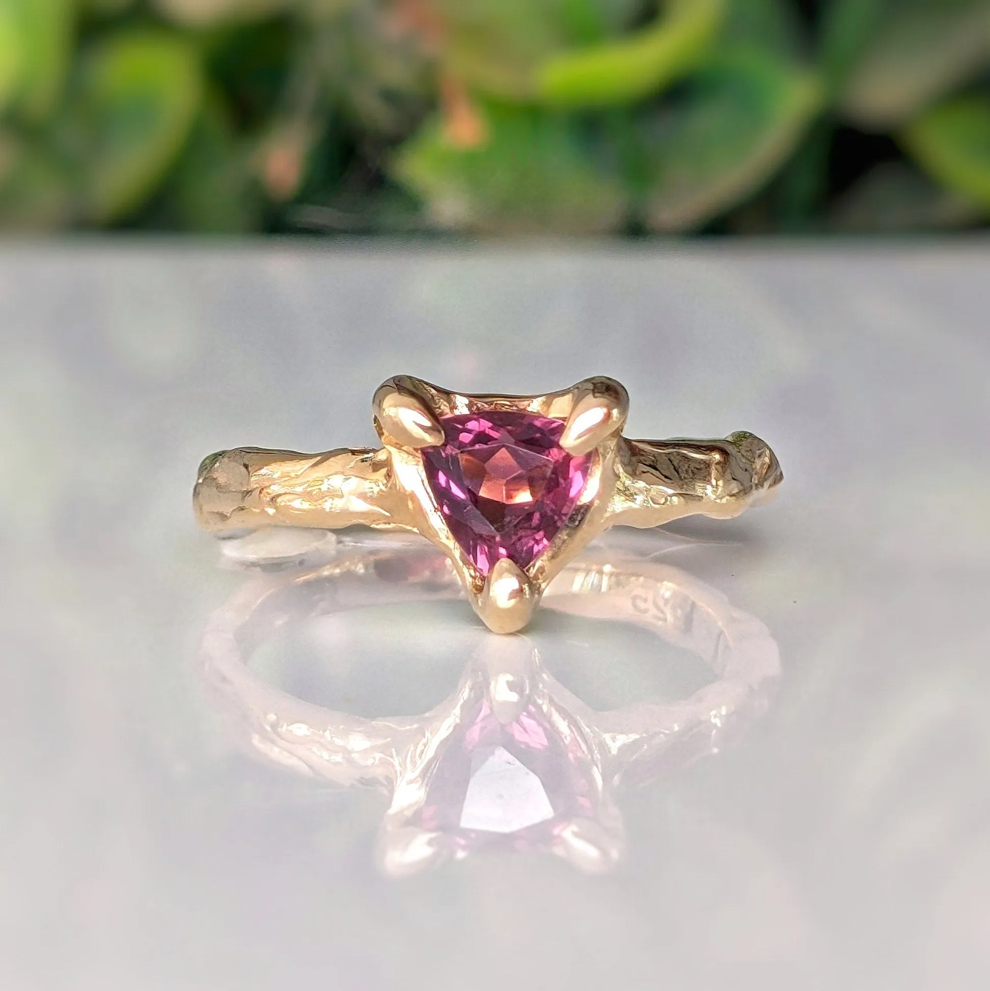 Rubellite Tourmaline engagement ring in Solid 14k  Gold