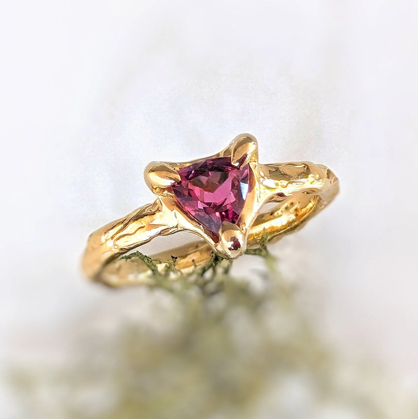 Rubellite Tourmaline engagement ring in Solid 14k  Gold