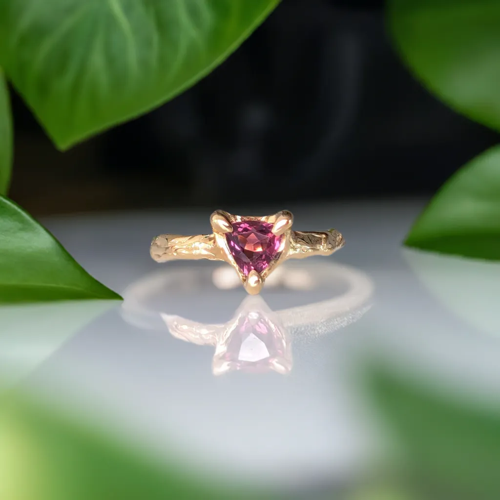 Rubellite Tourmaline engagement ring in Solid 14k  Gold