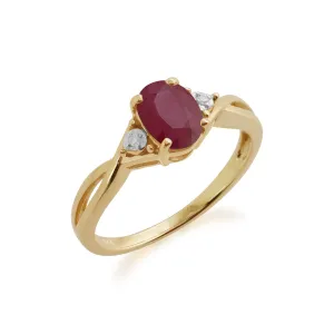 Rubinring, 9 Karat Gelbgold 1.06ct Rubin & DIAMANTRING