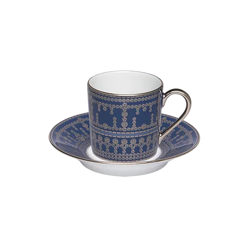 Set of 2 Coffee Cups and Saucers Tiara prussian blue platinum