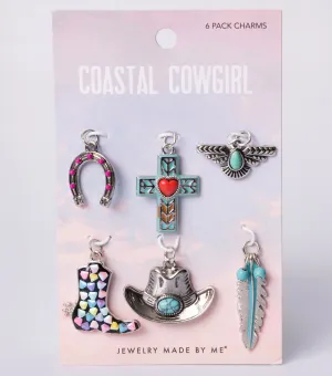 Set of Six Western Turquoise Bezel Studs Hearts and Cowboy Hat Charms Coastal Cowgirl