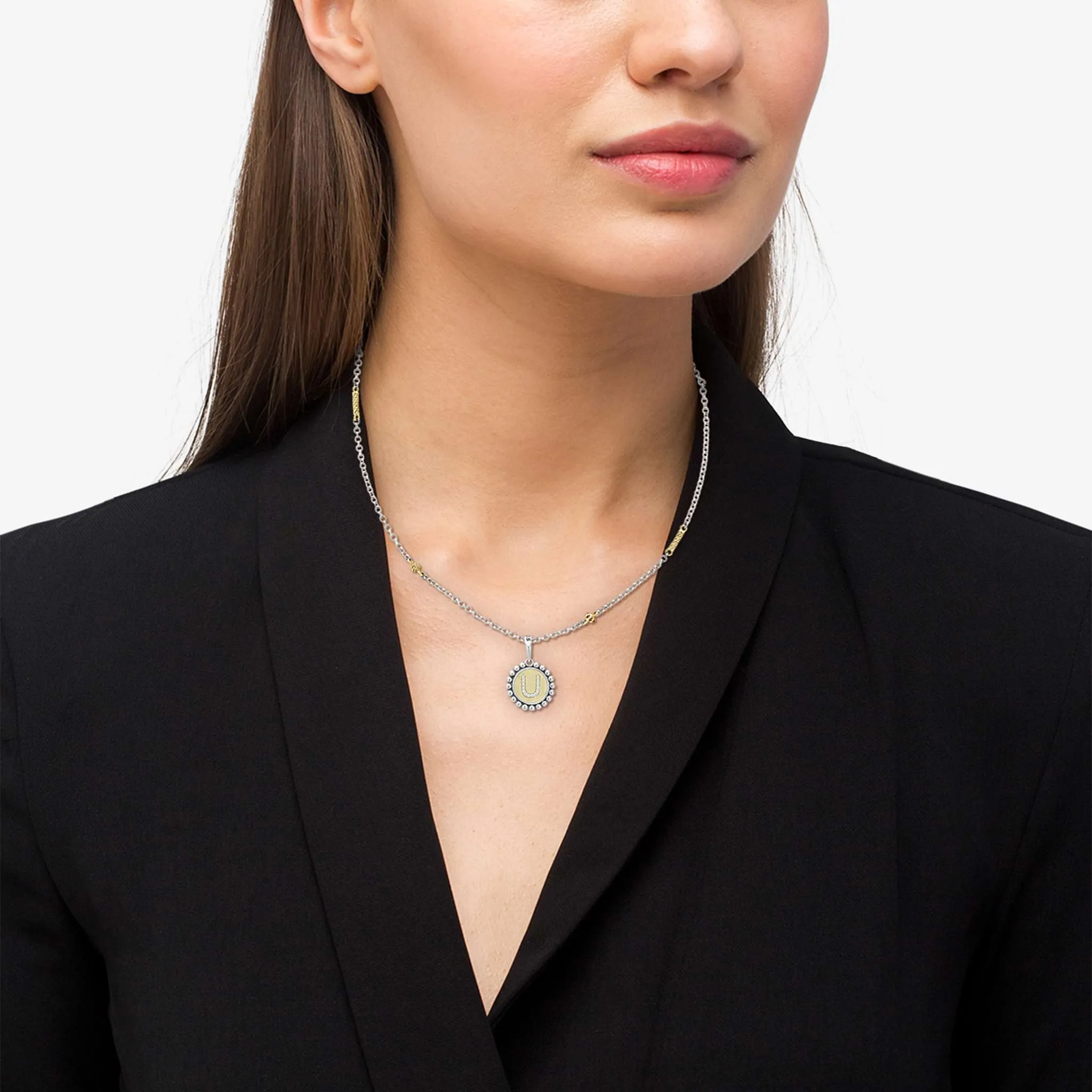 Signature Caviar U Initial Diamond Charm Necklace
