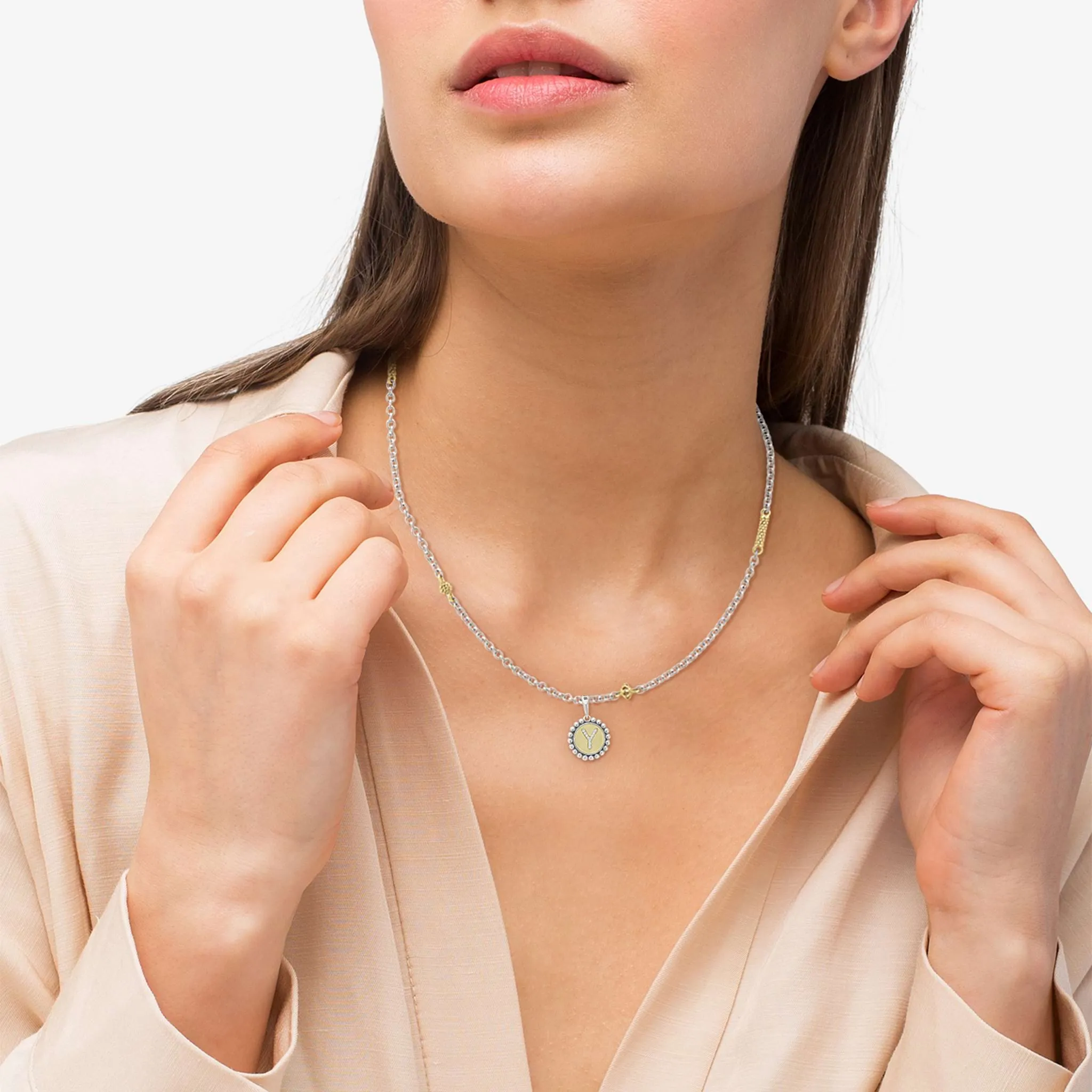Signature Caviar Y Initial Diamond Charm Necklace