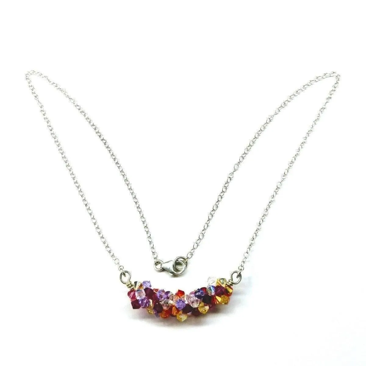 Silver Multi Color Spring Blossom Crystal Necklace